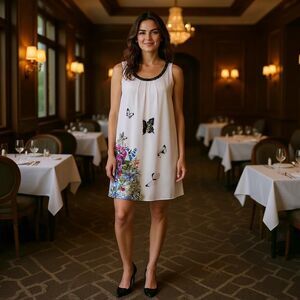 Made In Italy floral butterfly chiffon mid length sleeveless dress lined Size 1